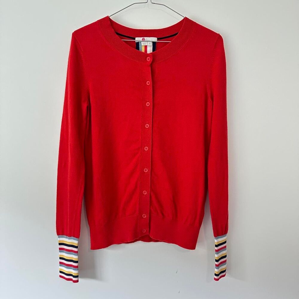Boden Cassandra Cardigan in Red with Rainbow Stripes